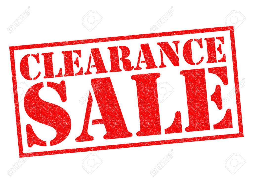 CLEARANCE SALE red Rubber Stamp over a white background.